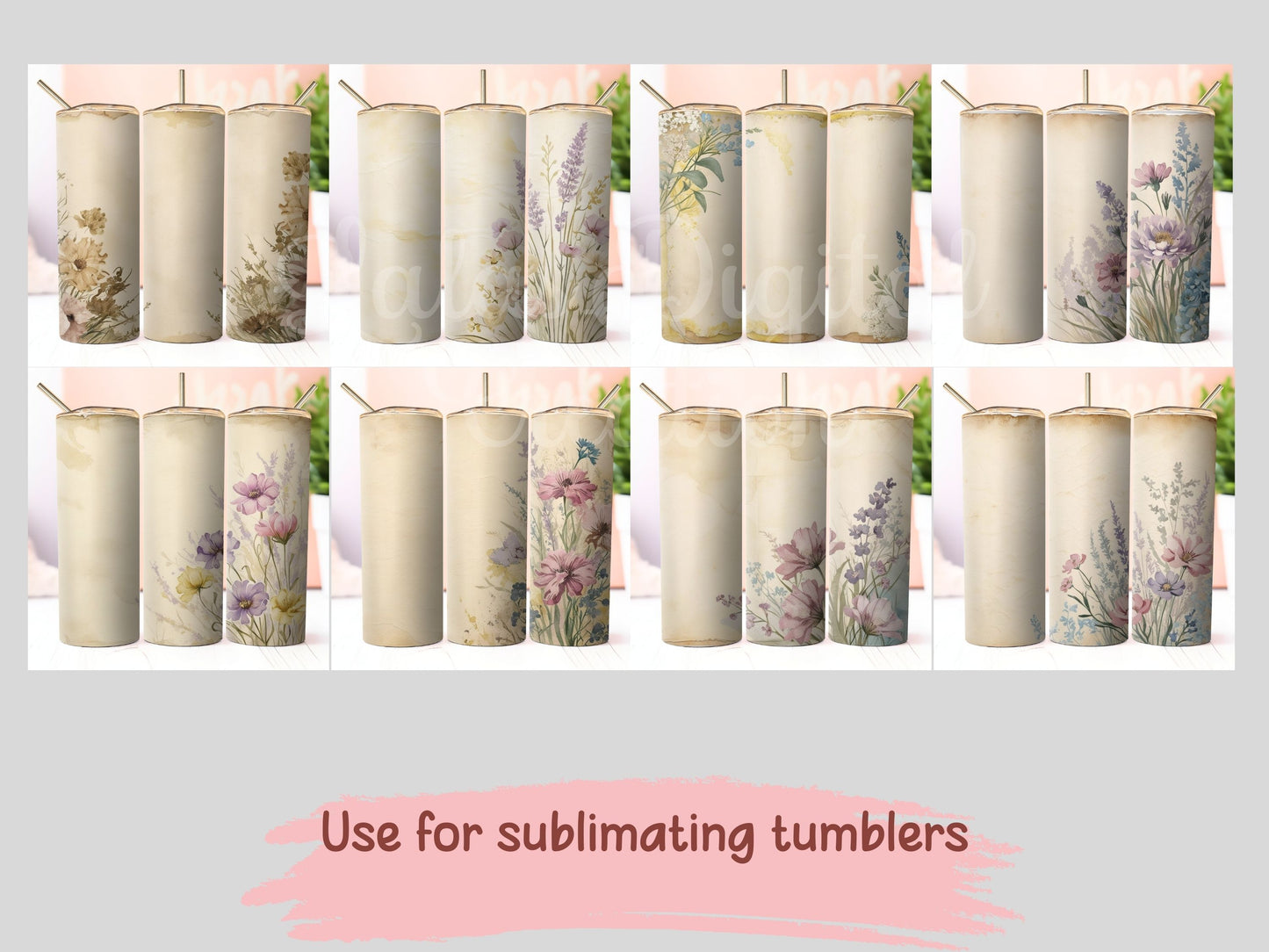 Wildflowers Vintage Floral Digital Pattern Paper Bundle