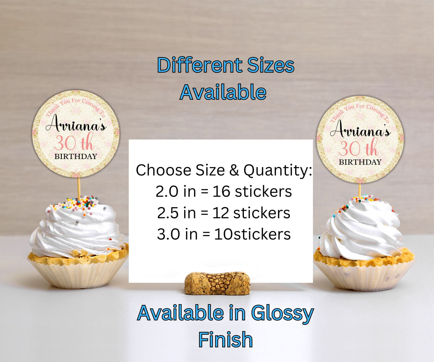 Pink Floral Birthday Party Sticker Labels