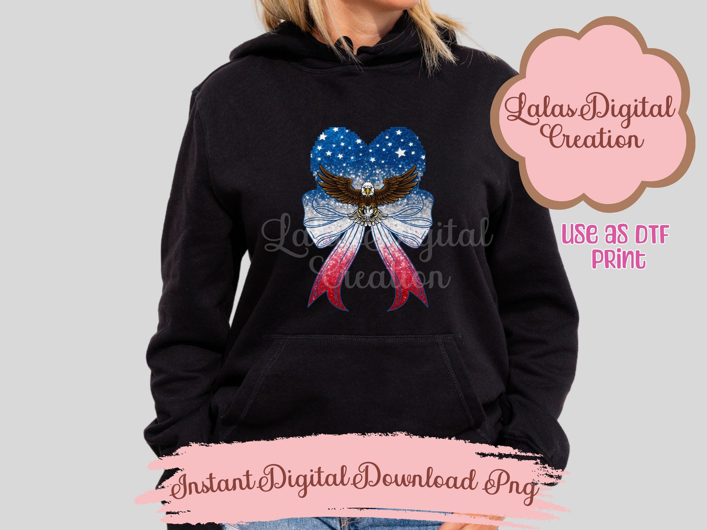 USA American Flag Heart Coquette Bow Clipart PNG Instant Digital Download