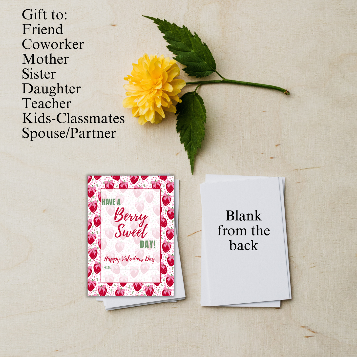 Strawberry floral Valentines Day Printable Digital Card Bundle