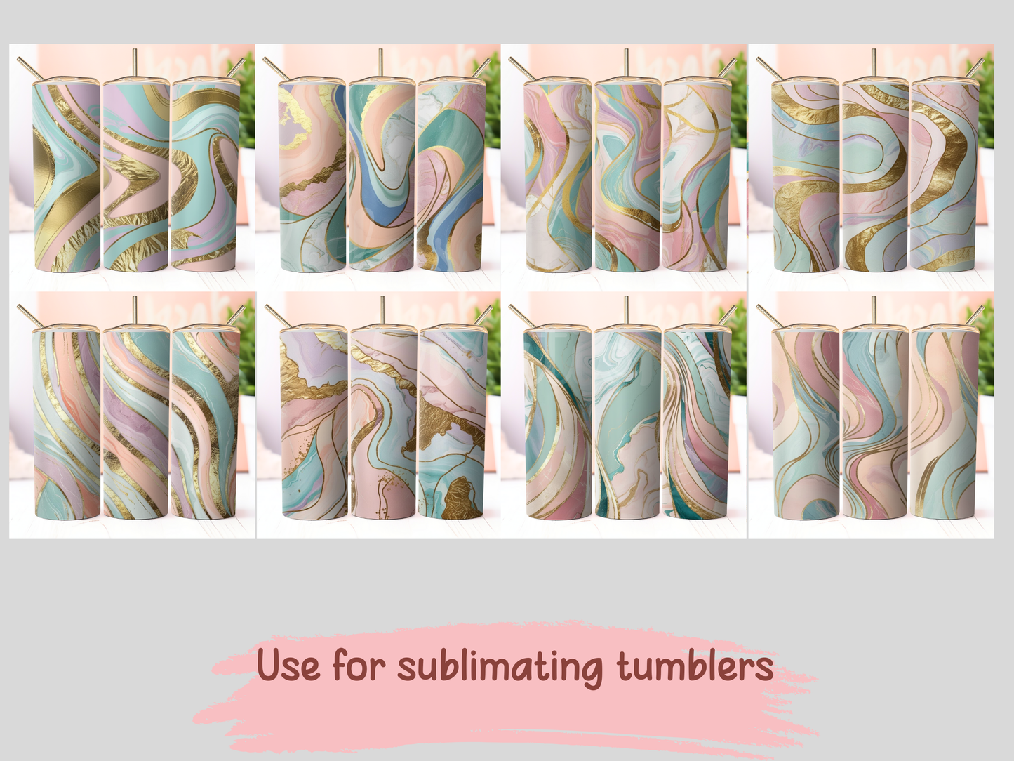 Pastel Colors and Gold Marble Digital Pattern Paper Bundle