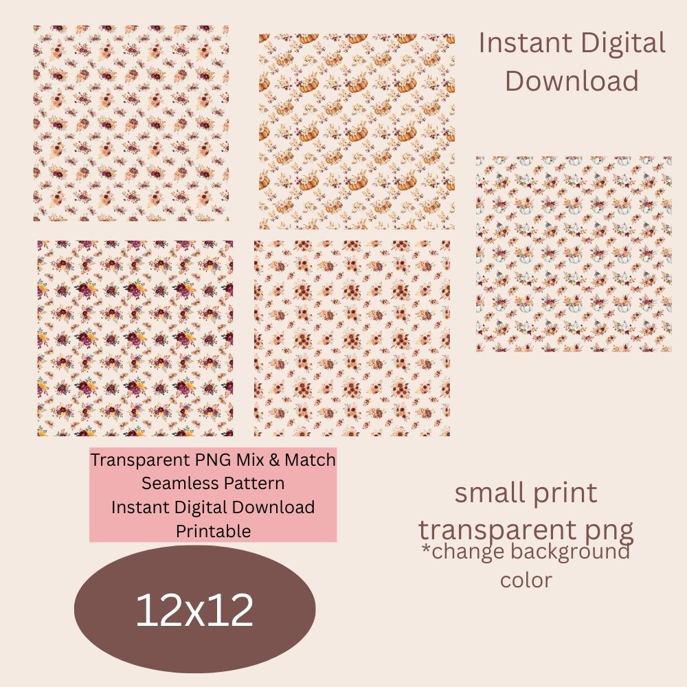 Autumn Fall Floral Seamless Digital Pattern Paper Set