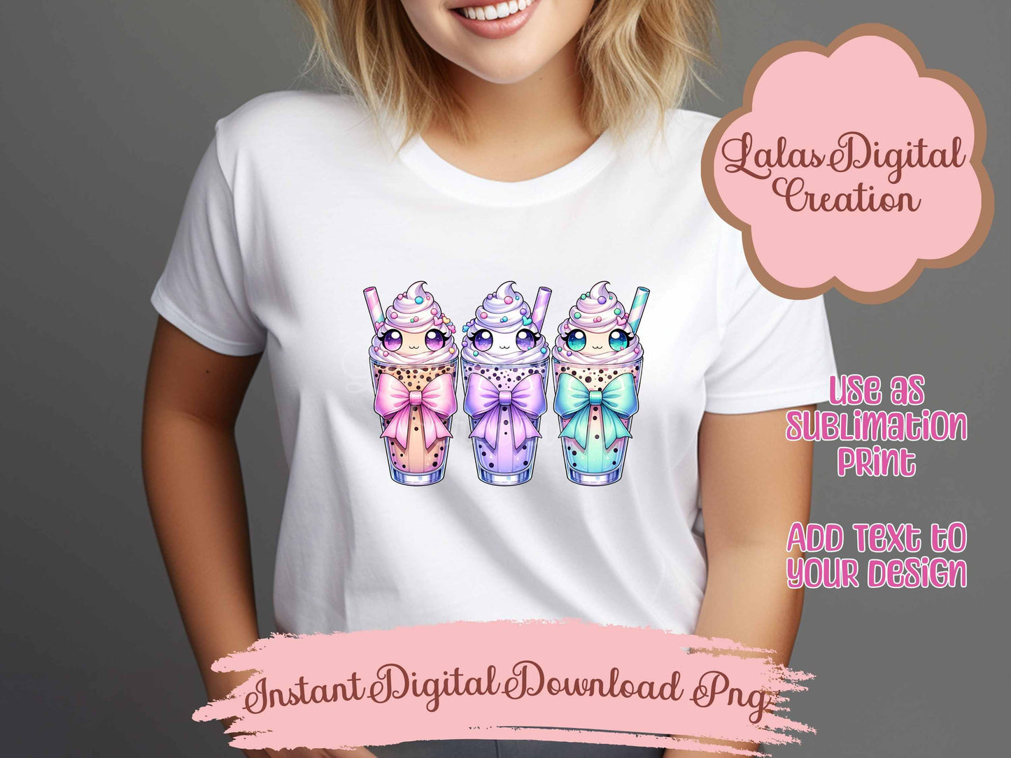 Kawaii Iced Coffee Drink Coquette Bow Clipart PNG Instant Digital Download