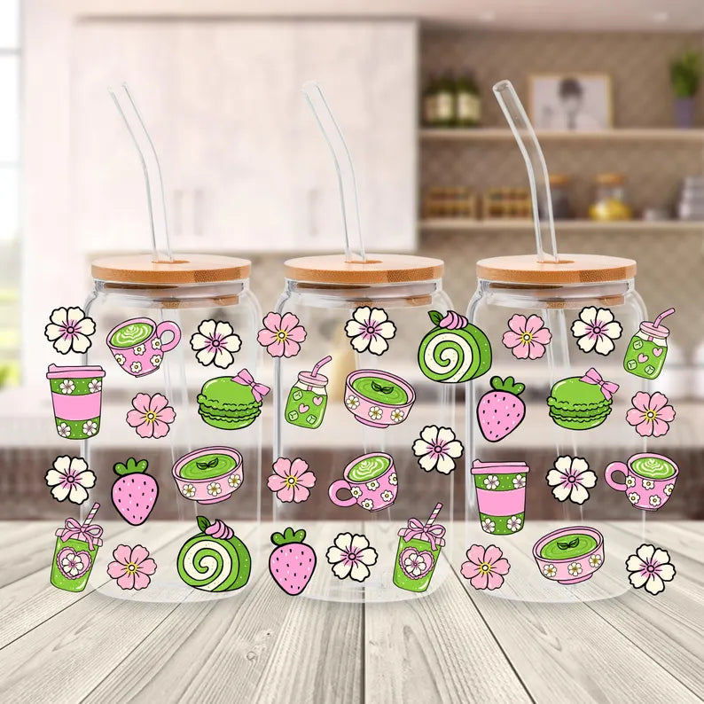 Green Matcha Libbey Glass Can Cup Wrap