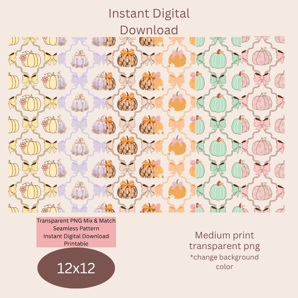 Pumpkin Bow Frame Seamless Digital Pattern Paper Bundle
