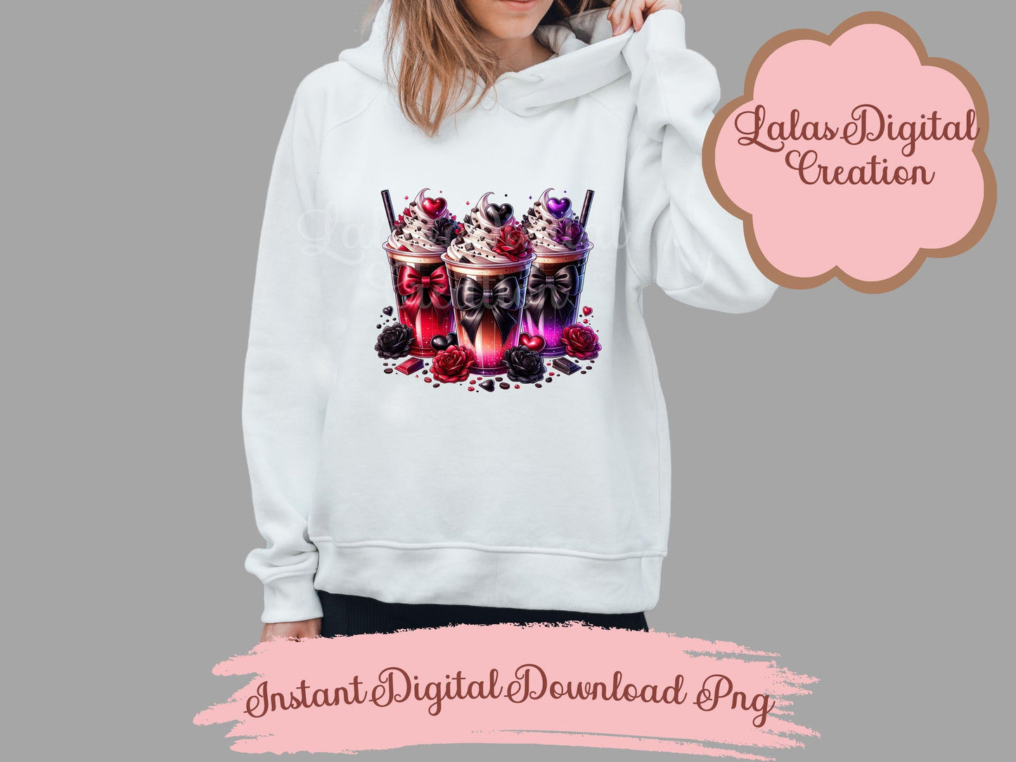 Cute Goth Coquette Bow Coffee Iced Drink Clipart Bundle Instant Digital PNG Download