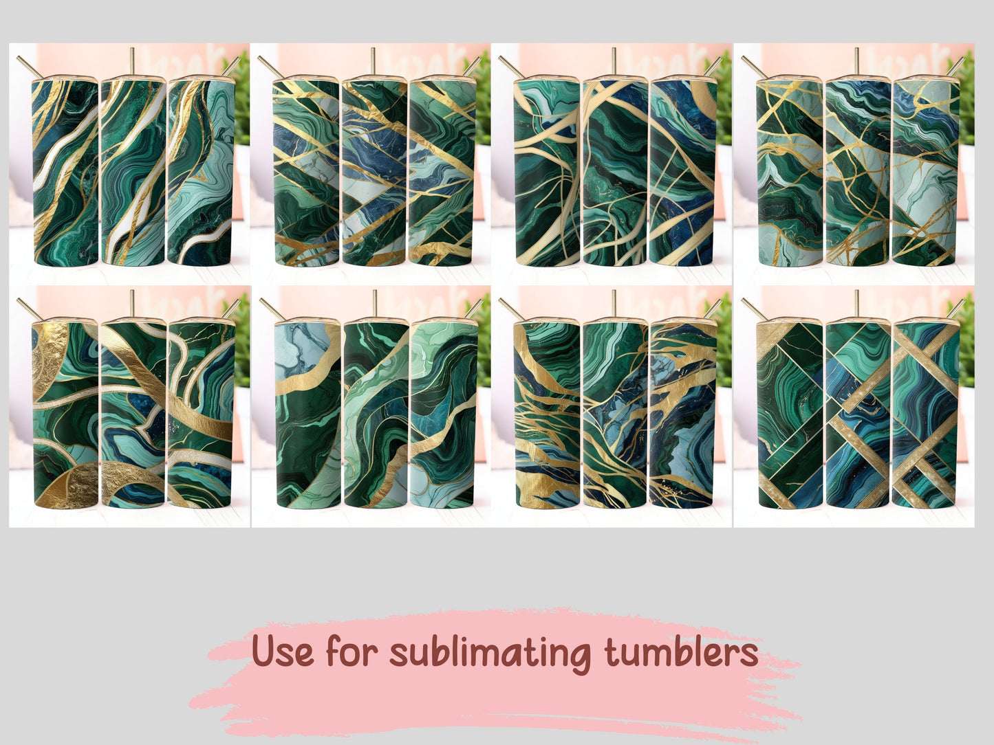 Green and Gold Marble Digital Pattern Paper Bundle