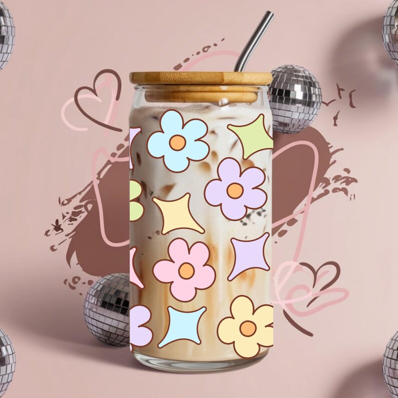 Daisy flowers Libbey Glass Can Cup Wrap