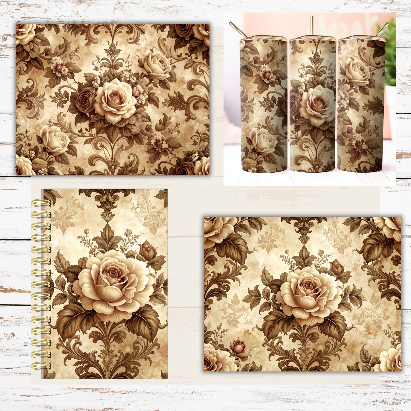 Vintage Ivory Rose Digital Paper Pack Bundle