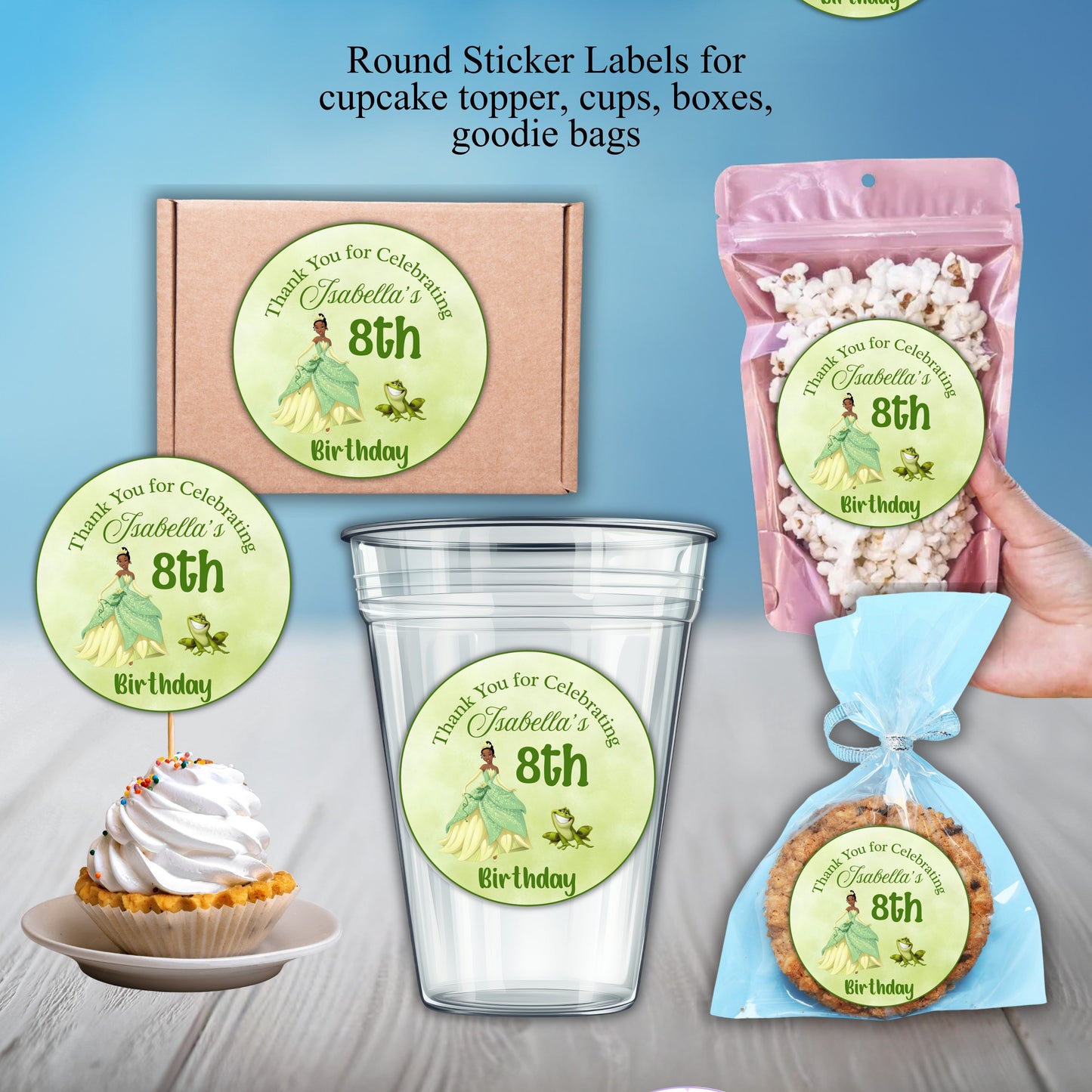 Princess Tiana Party Sticker Labels