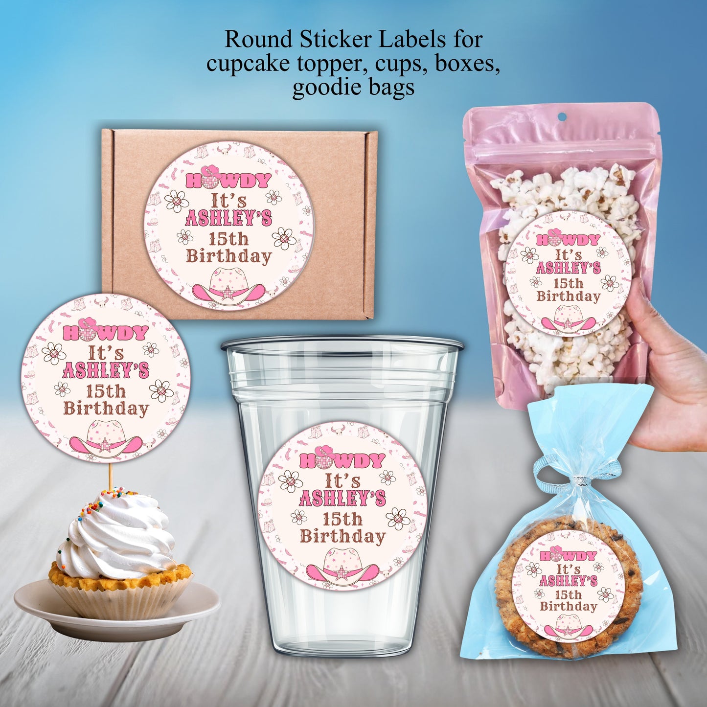 Western Girl Birthday Party Sticker Labels