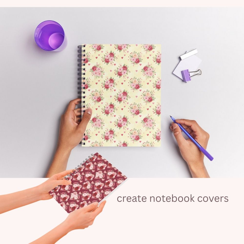 Floral & Hearts Valentines Seamless Repeating Pattern Paper Bundle Set