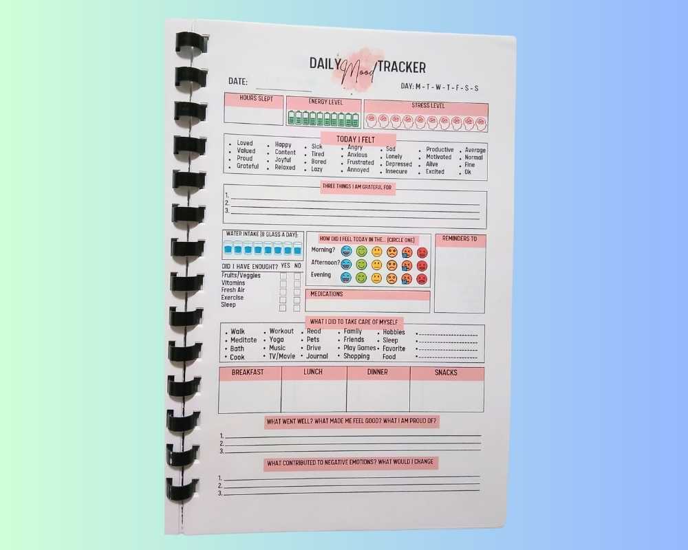 Daily Mood Habit Tracker-Mood Journal-Mental Health Planner-Daily Check In-Mental Wellnes-Therapy workbook-Journal Prompts Notebook