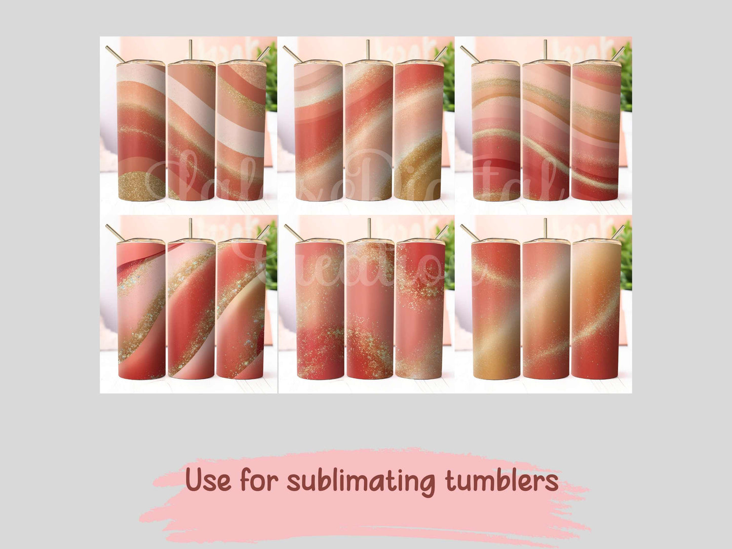 Coral Peach and Gold Sparkle Digital Pattern Paper Bundle