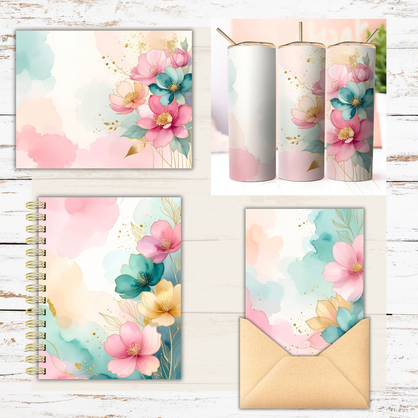 Watercolor Floral Digital Paper Pack Bundle