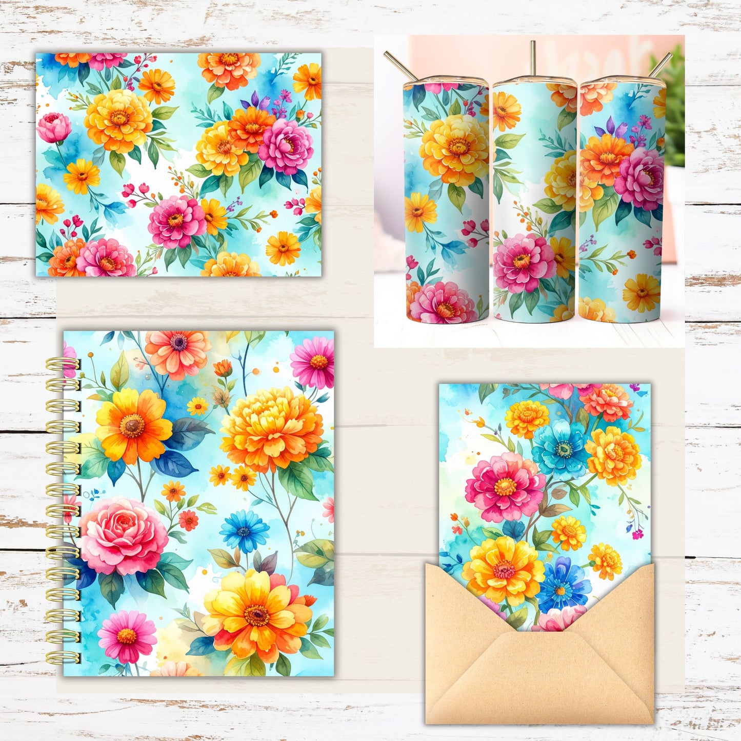 Bright Watercolor Floral Digital Paper Pack Bundle