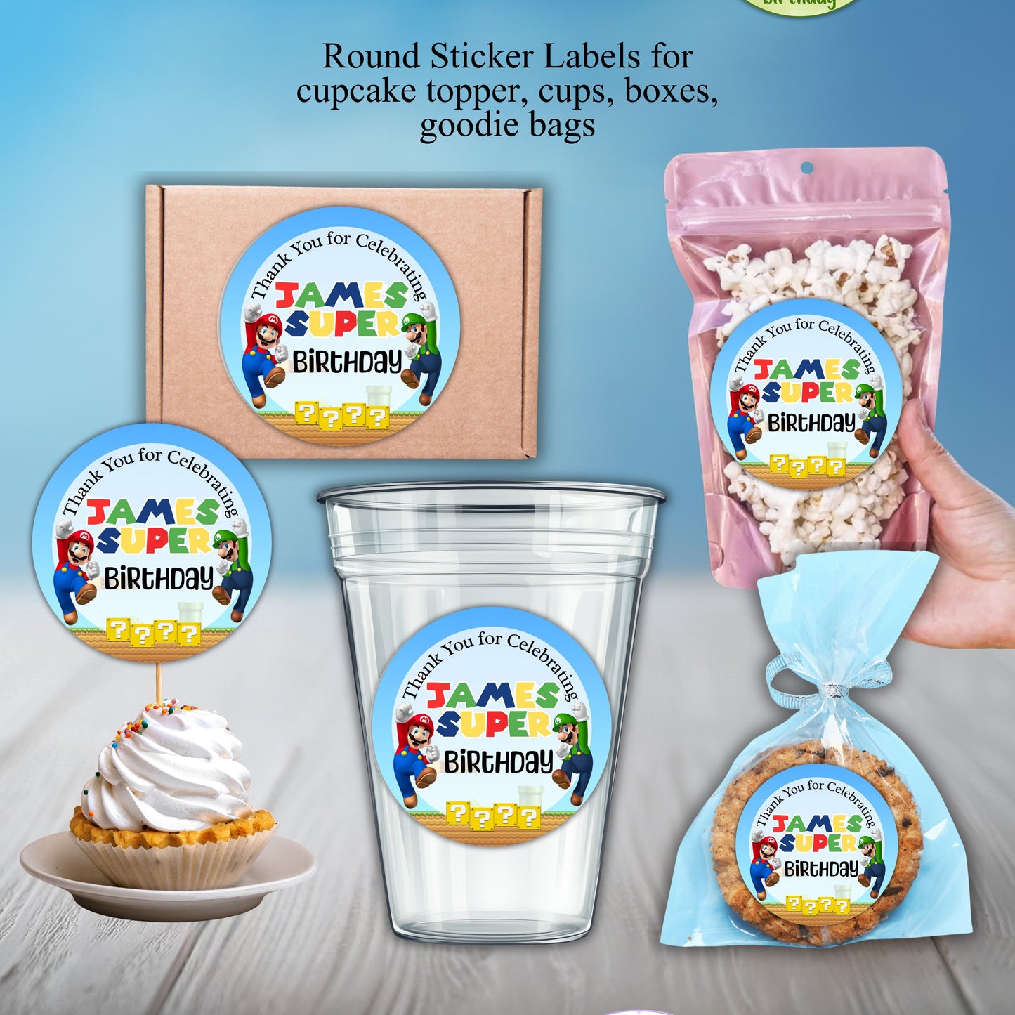 Super Mario Bro Party Sticker Labels