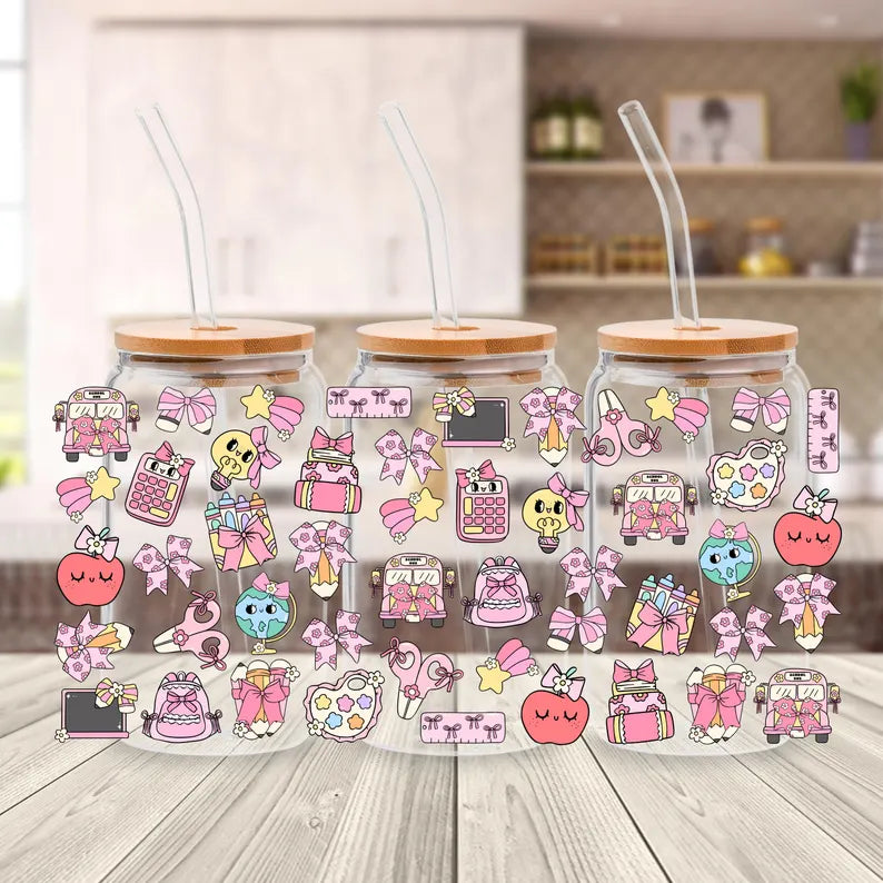 Back to School Teacher Libbey Glass Can Cup Wrap