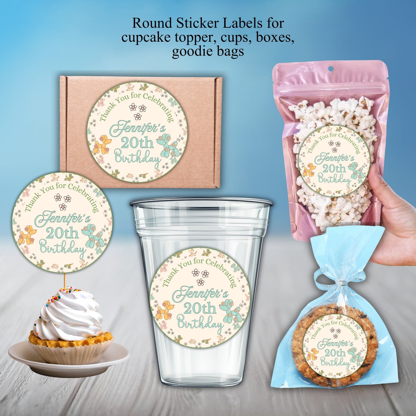 Preppy Balloon Dog Party Sticker Labels