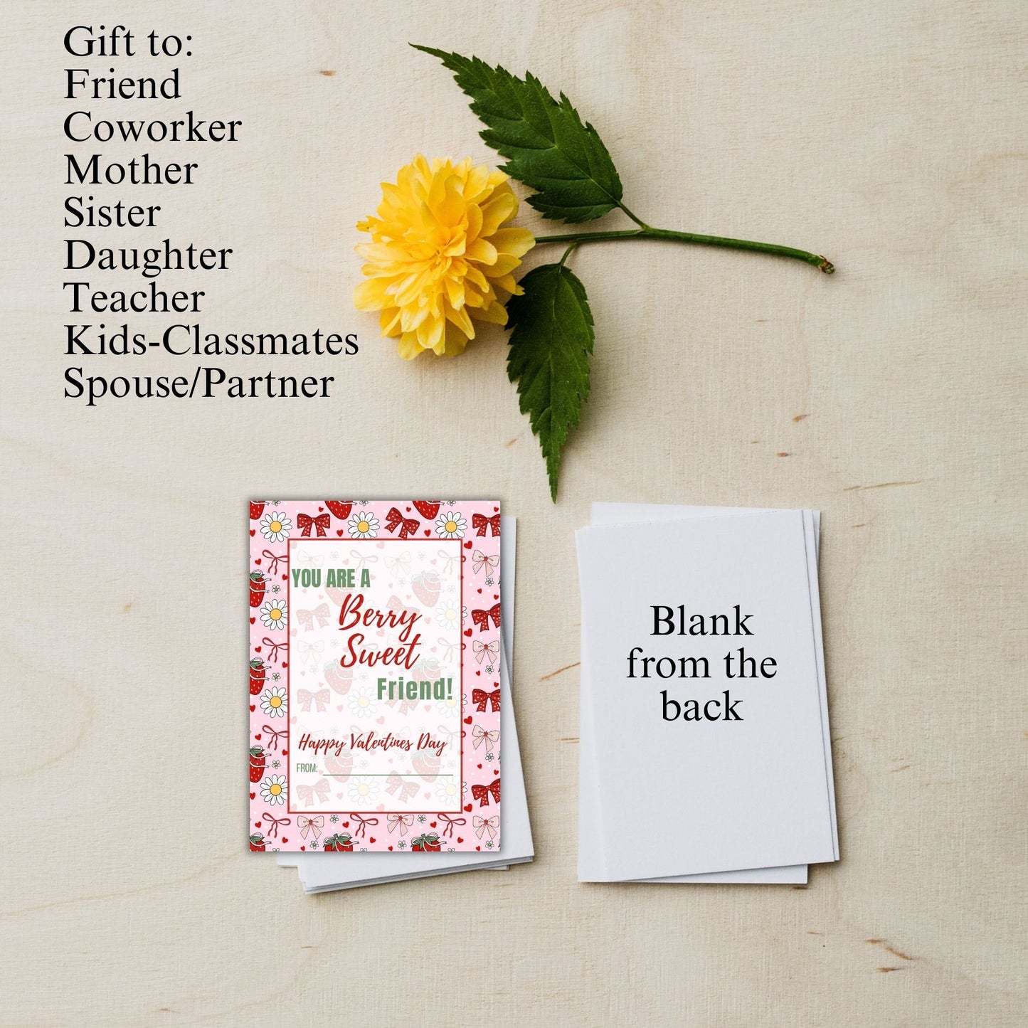 Pink Strawberry Bow Valentines Day Printable Digital Card Bundle