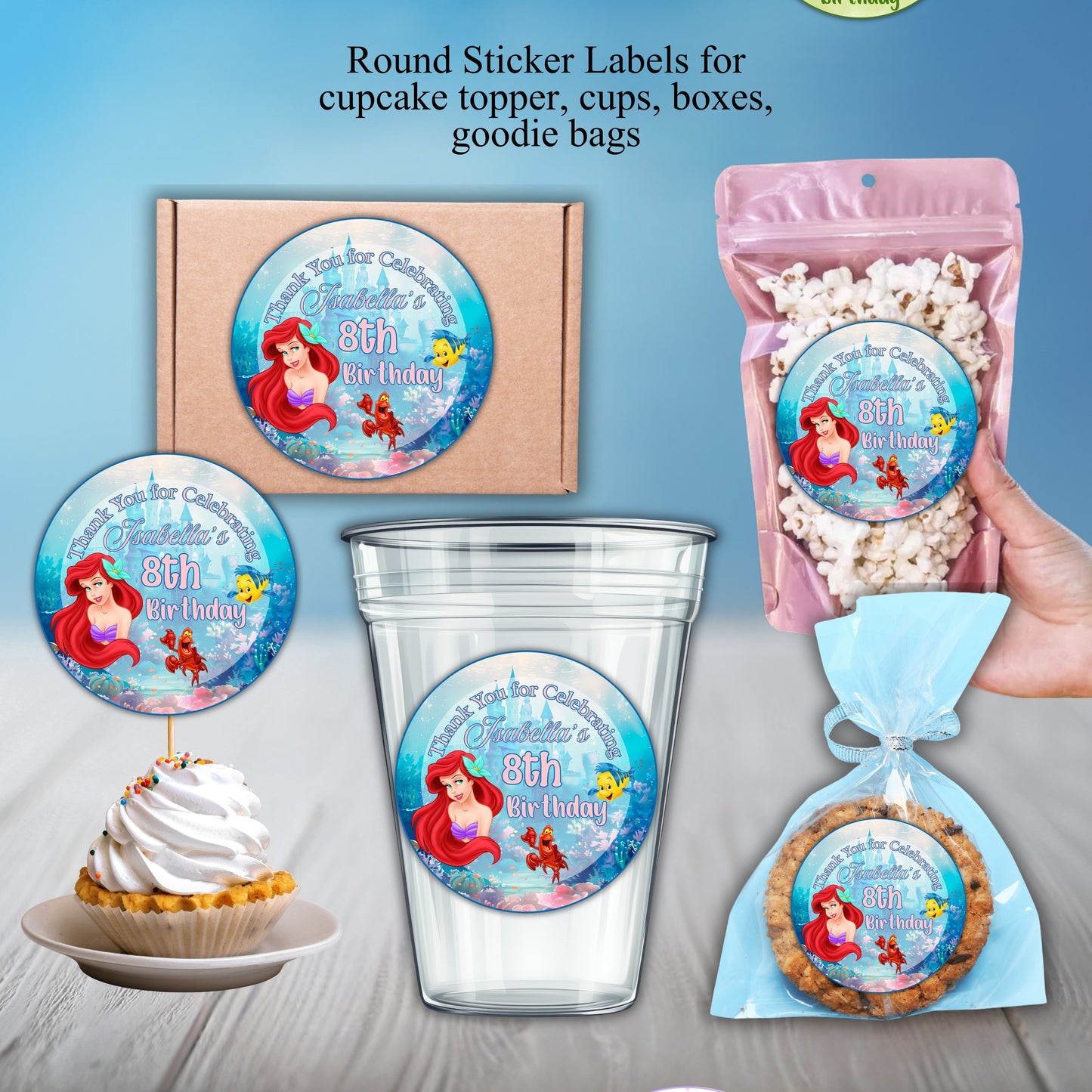 Little Mermaid Party Sticker Labels