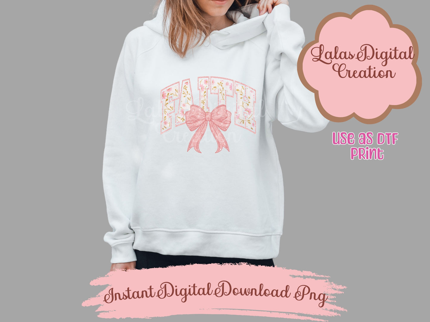 Pink Faith Bow Clipart PNG Instant Digital Download