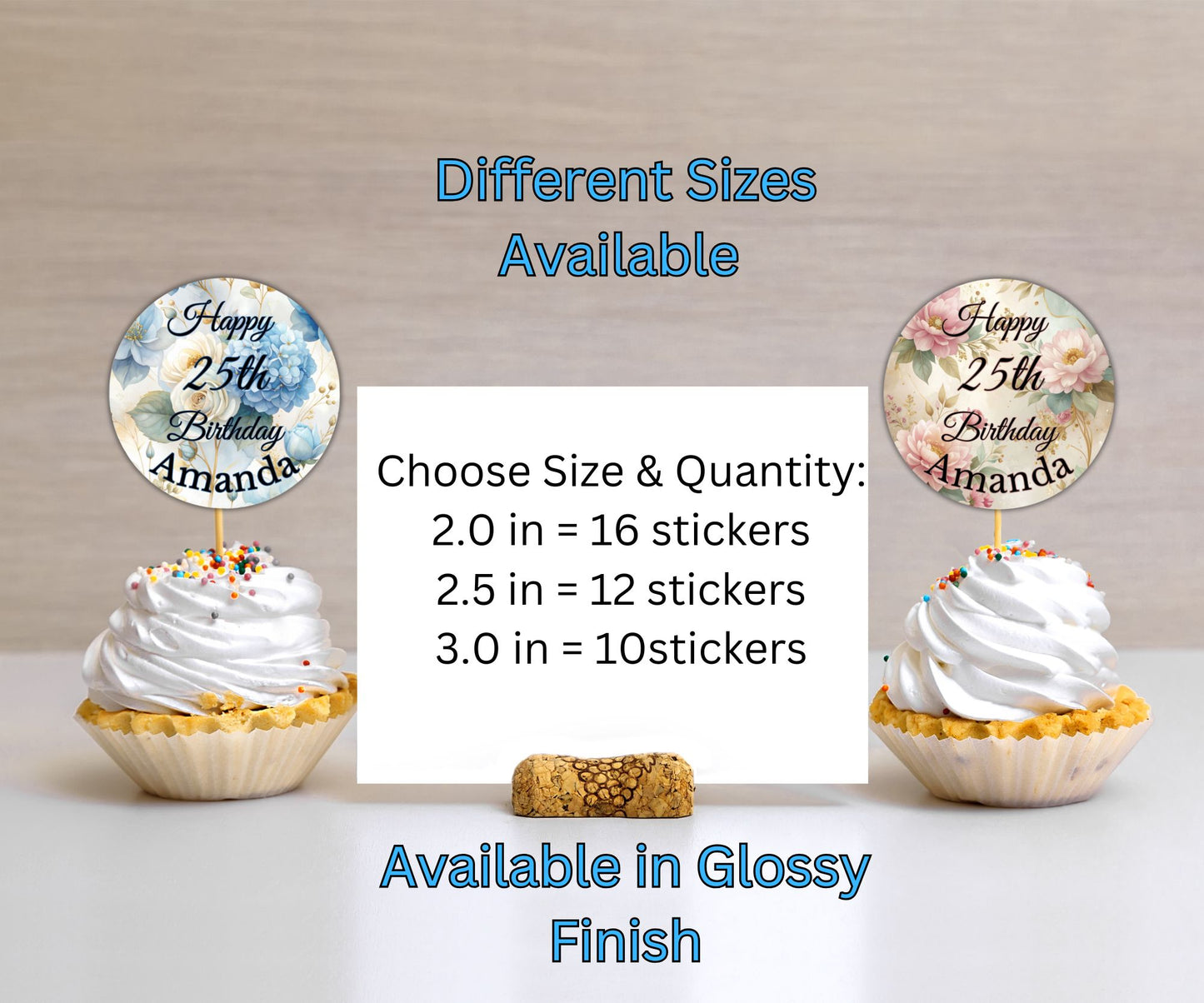 Elegant Floral Custom Personalized Happy Birthday Party Favor Sticker Labels