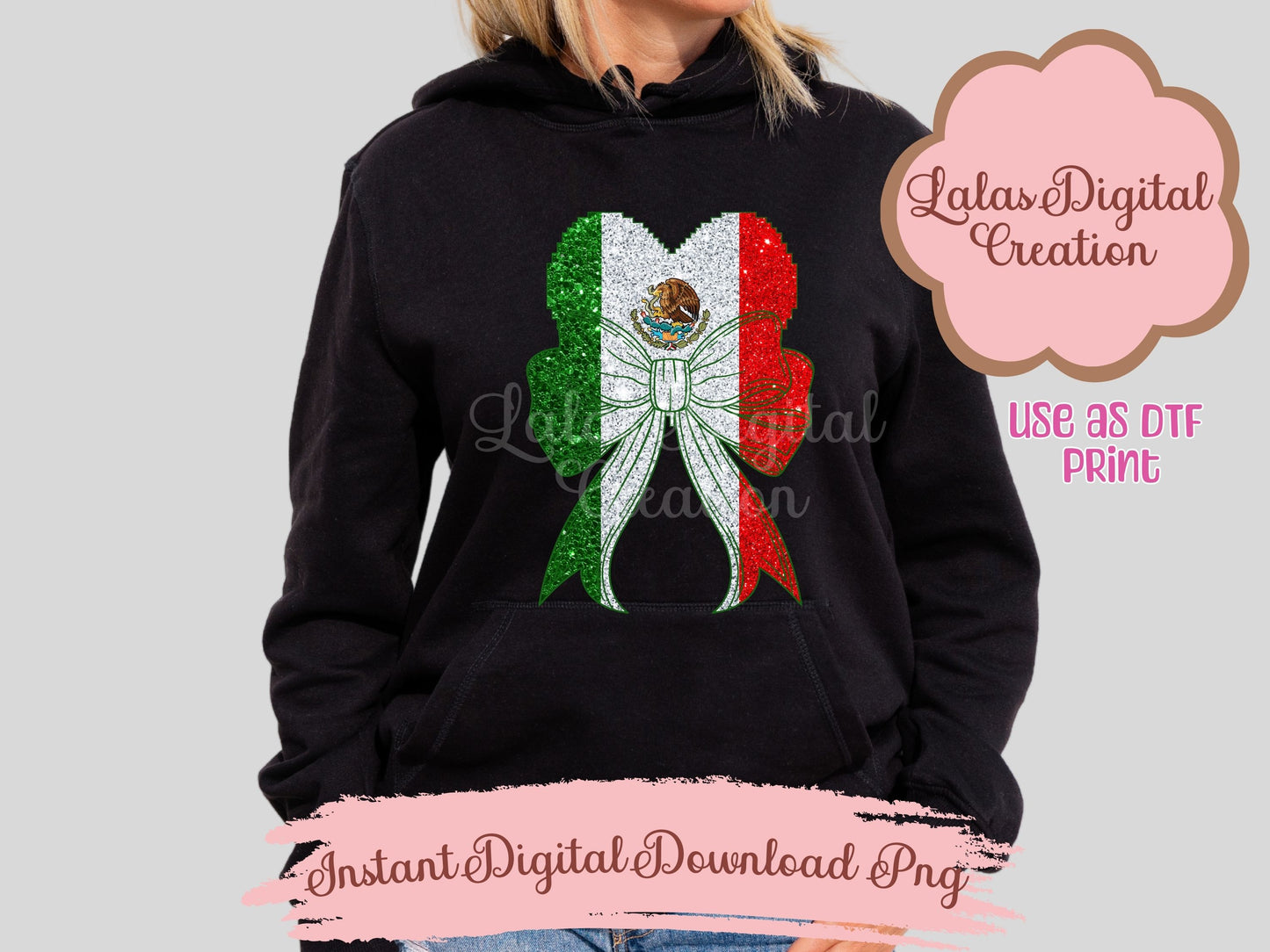 Mexico Flag Heart Coquette Bow Clipart PNG INstant Digital Download