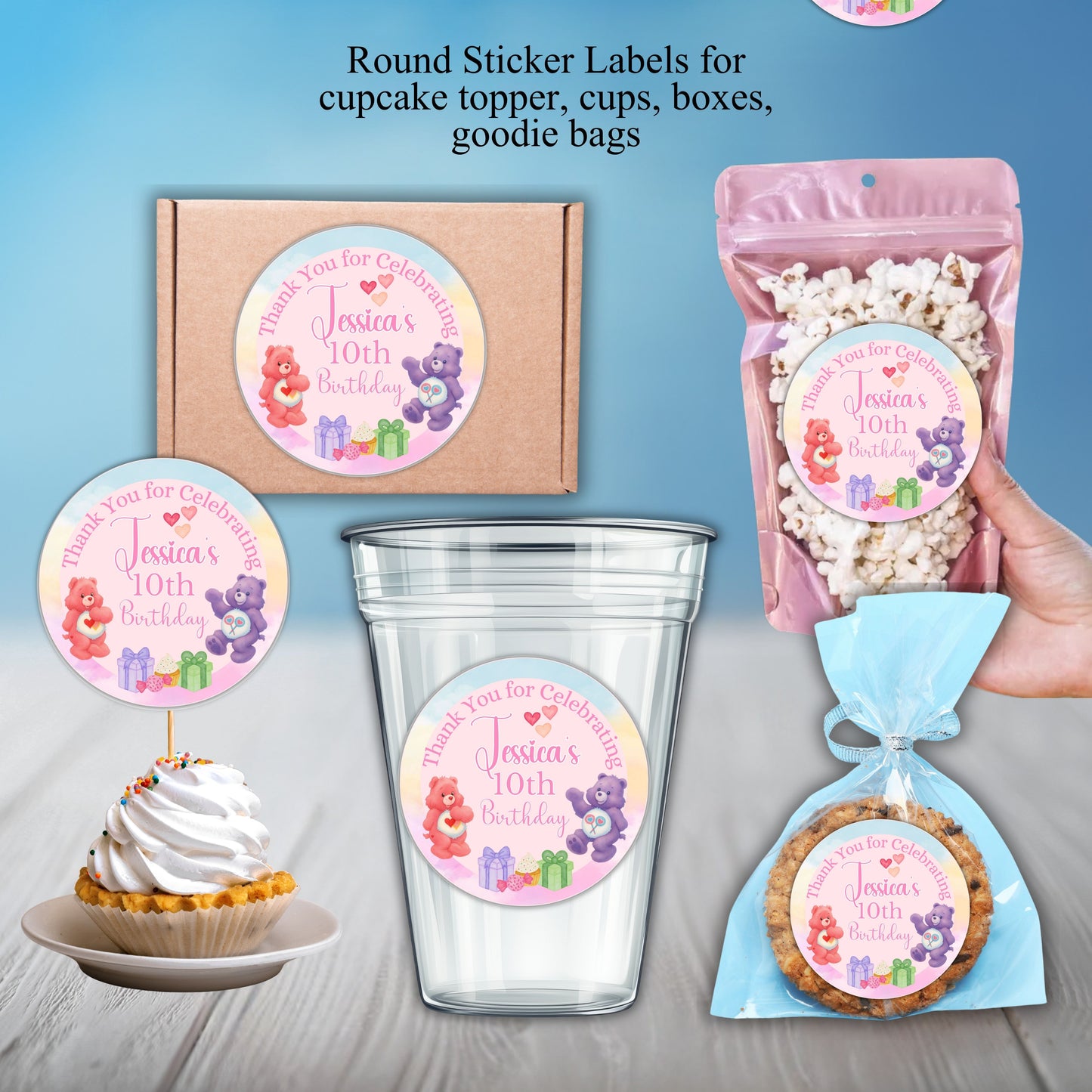 Care Bear Birthday Party Sticker Labels