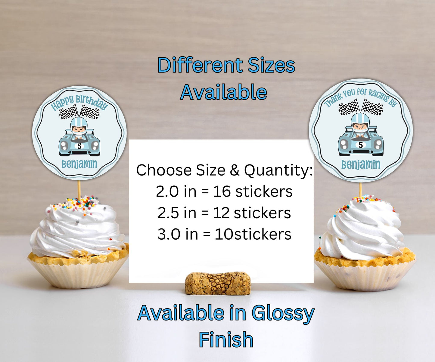 Blue Boys Race Car Birthday Party Sticker Labels