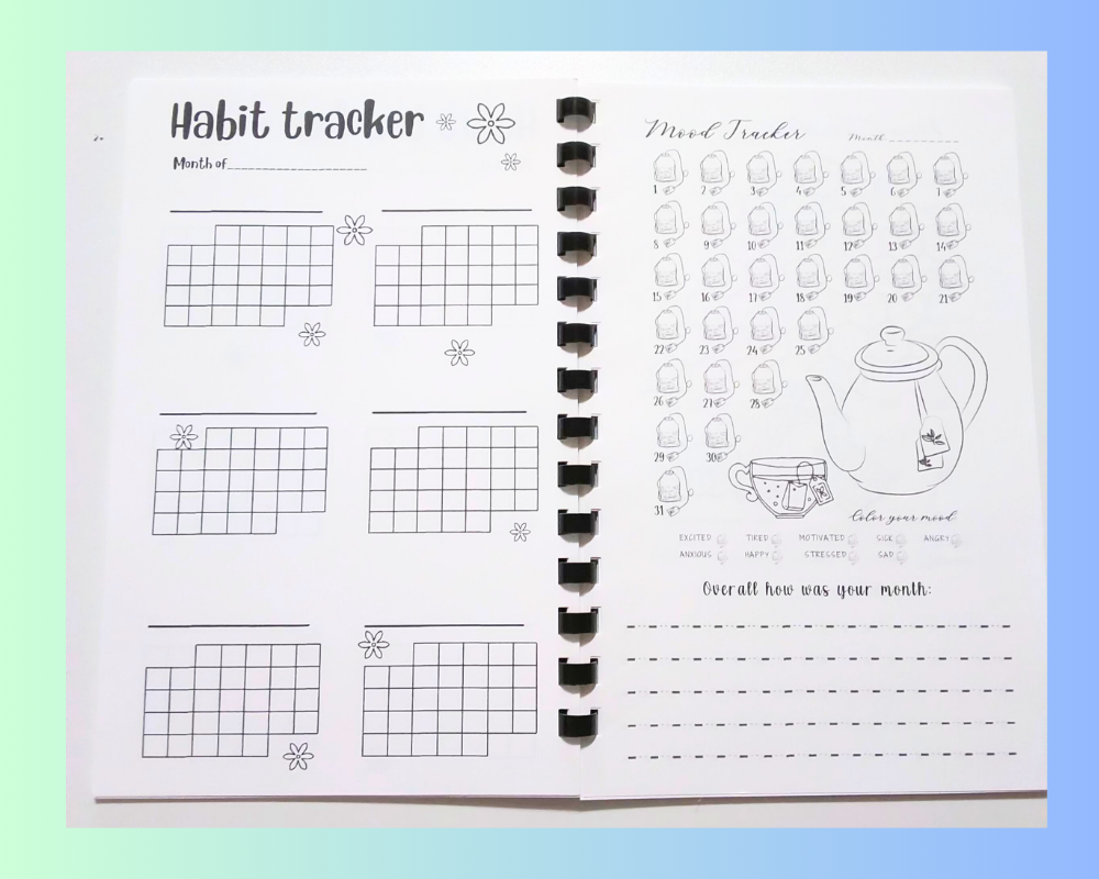 Monthly Habit Tracker-Daily Habit Tracker Monthly Calendar-Month Goal Planner-Bullet Journal-Undated Calendar-Mental Health-Daily Check-In