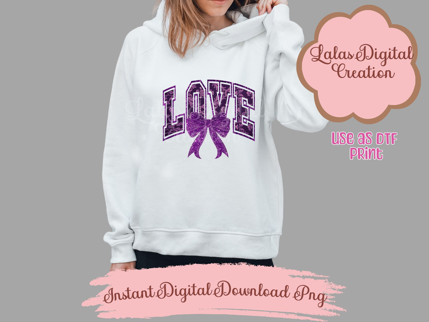 Purple Love Bow Clipart PNG Instant Digital Download