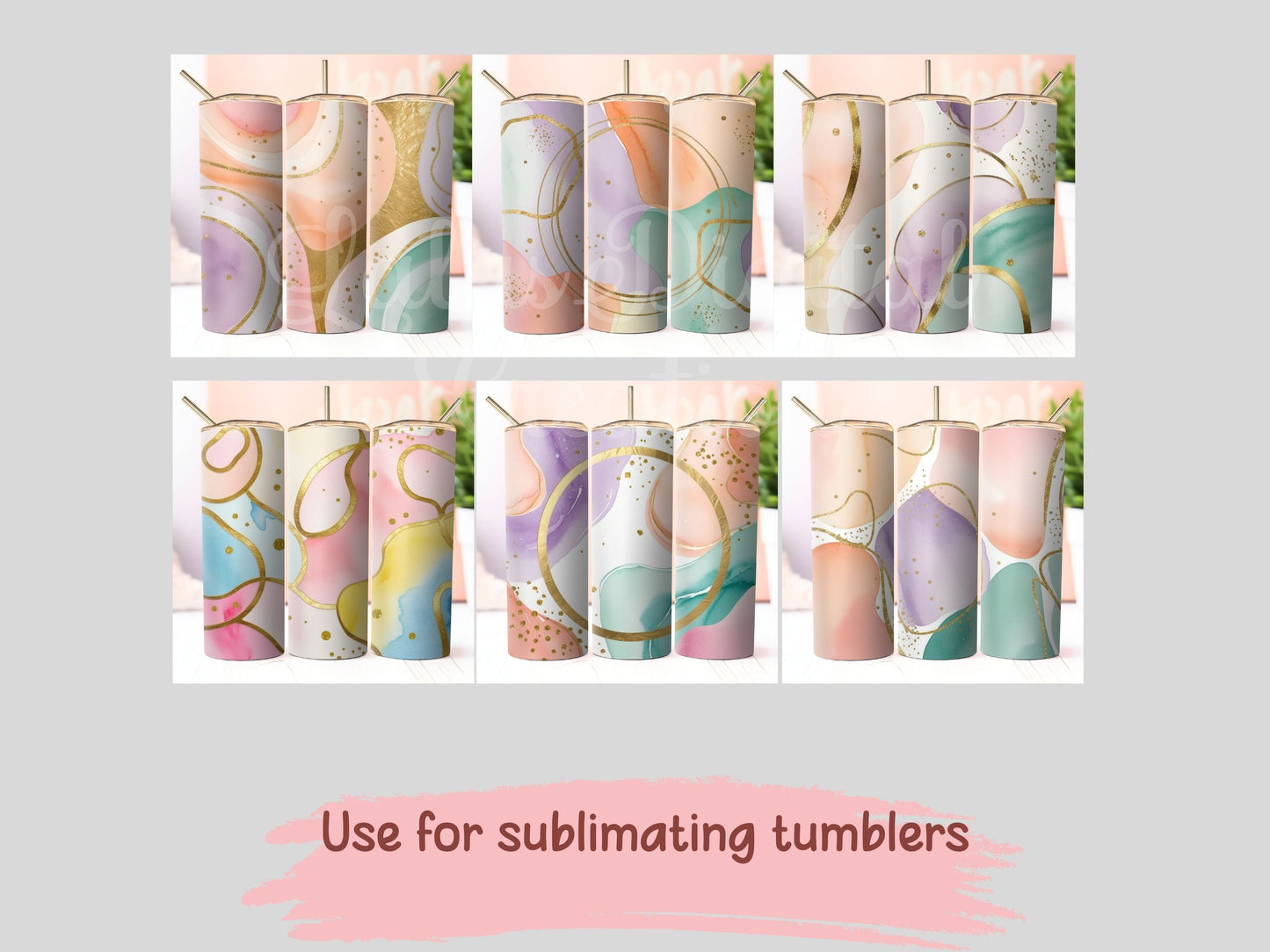 Pastel Gradient Watercolor Gold Digital Pattern Paper Bundle