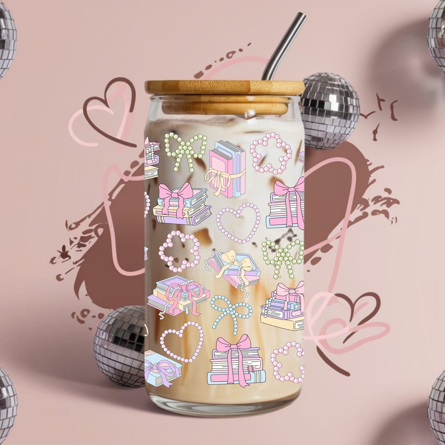 Books and Pearls Libbey Glass Can Cup Wrap