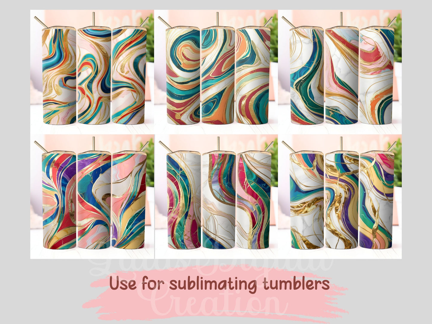 Multi Color and Gold Marble Digital Pattern Paper Bundle