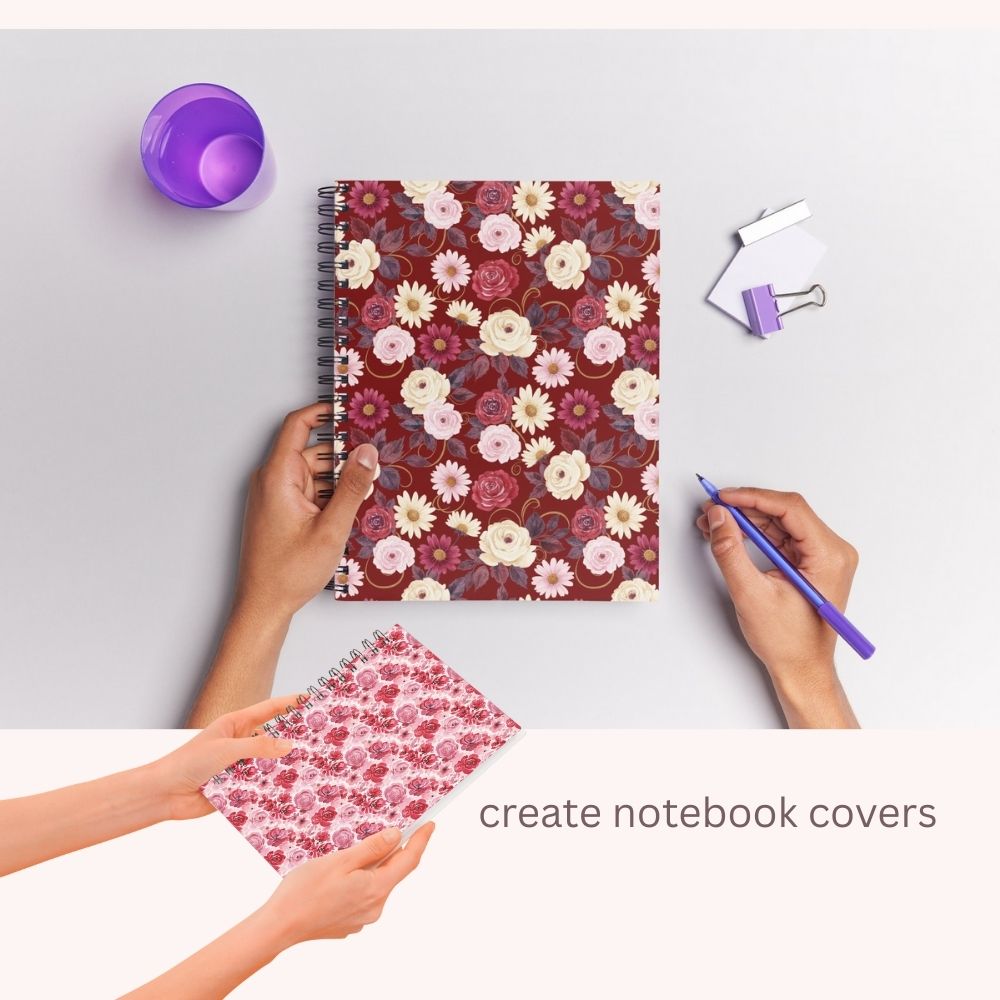 Hearts and Floral Seamless Repeating Pattern Paper Bundle Set