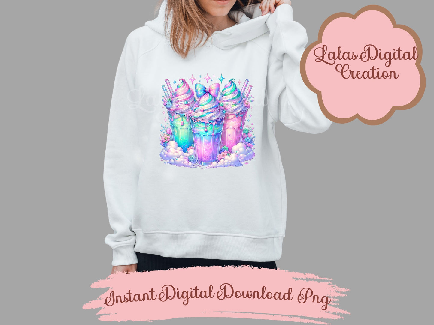 Holographic Swirl Iced Drink Clipart Bundle Instant Digital PNG Download