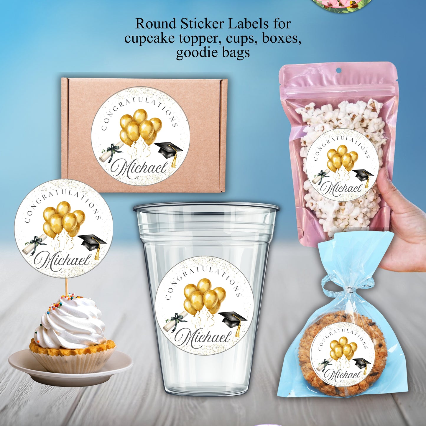 Gold and Black Party Sticker Labels