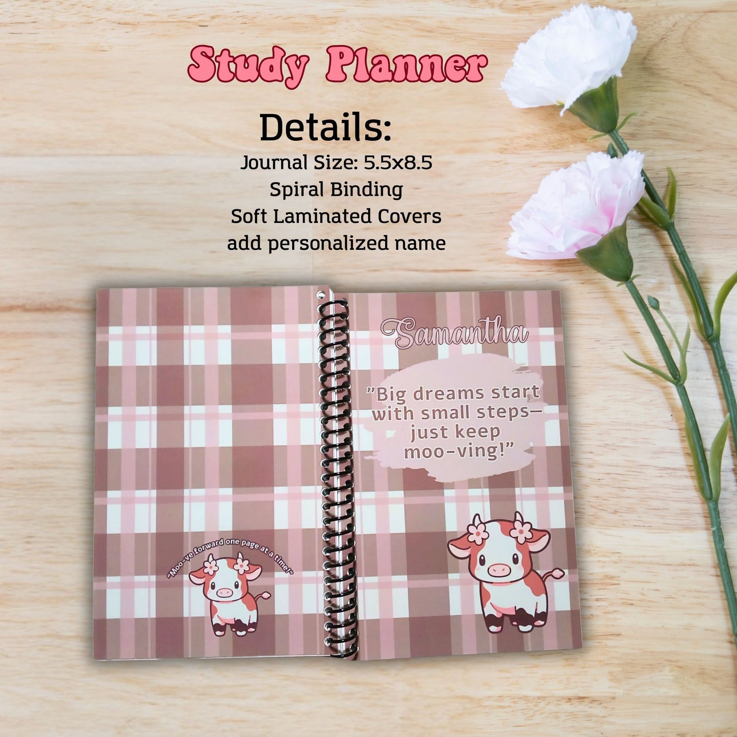 Student Plaid Cow Study Planner Notebook