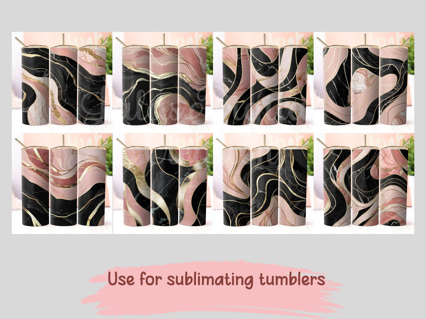 Pink and Black Gold Marble Digital Pattern Paper Bundle