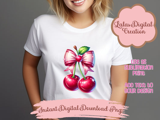 Cherry Coquette Bow Clipart PNG Instant Digital Download