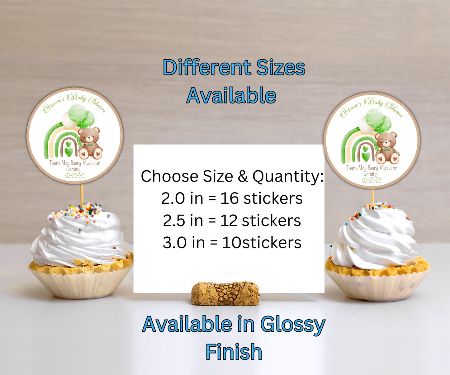 Boys Rainbow Bear Baby Shower Party Sticker Labels