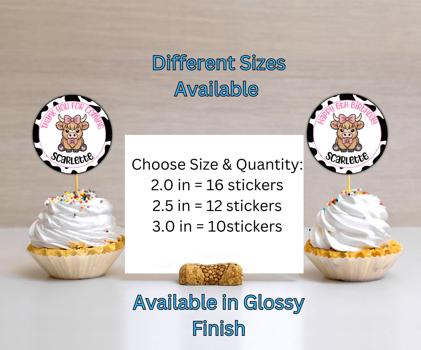 Girls Baby Cow Party Sticker Labels