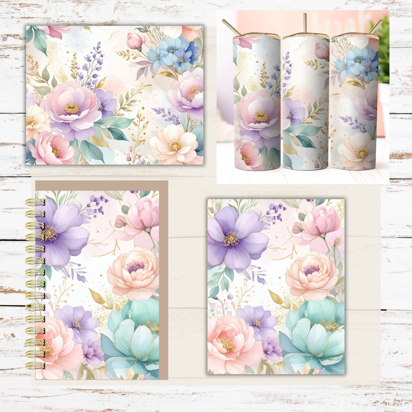 Pastel Floral Digital Paper Pack Bundle