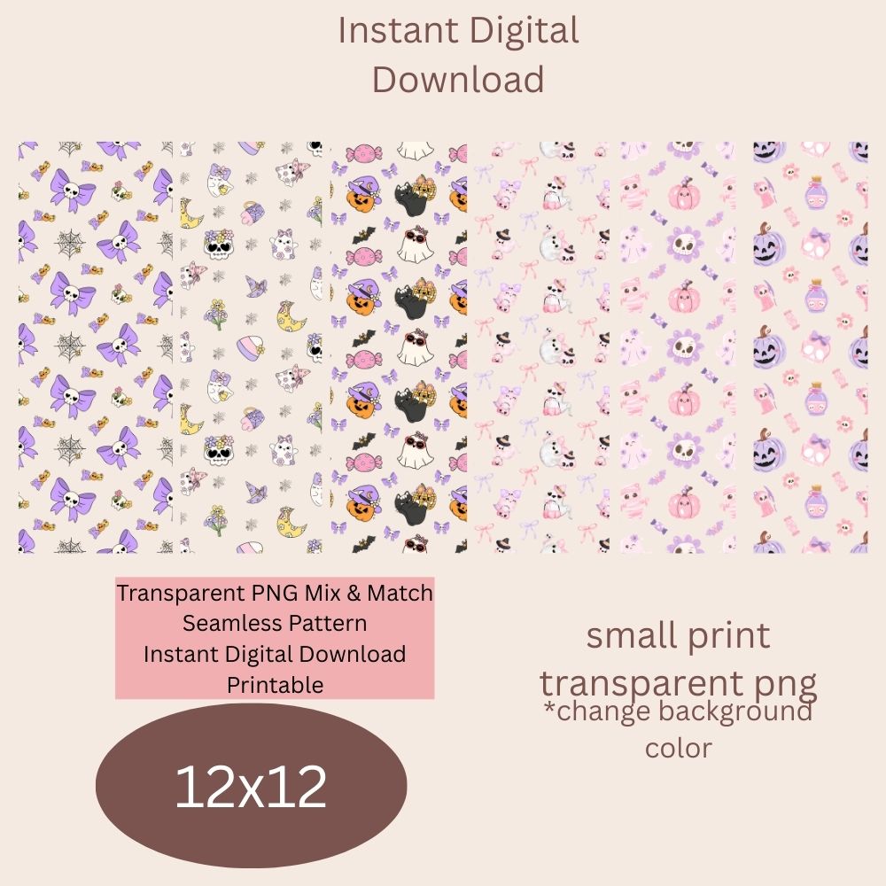 Pastel Halloween Seamless Digital Pattern Paper Bundle