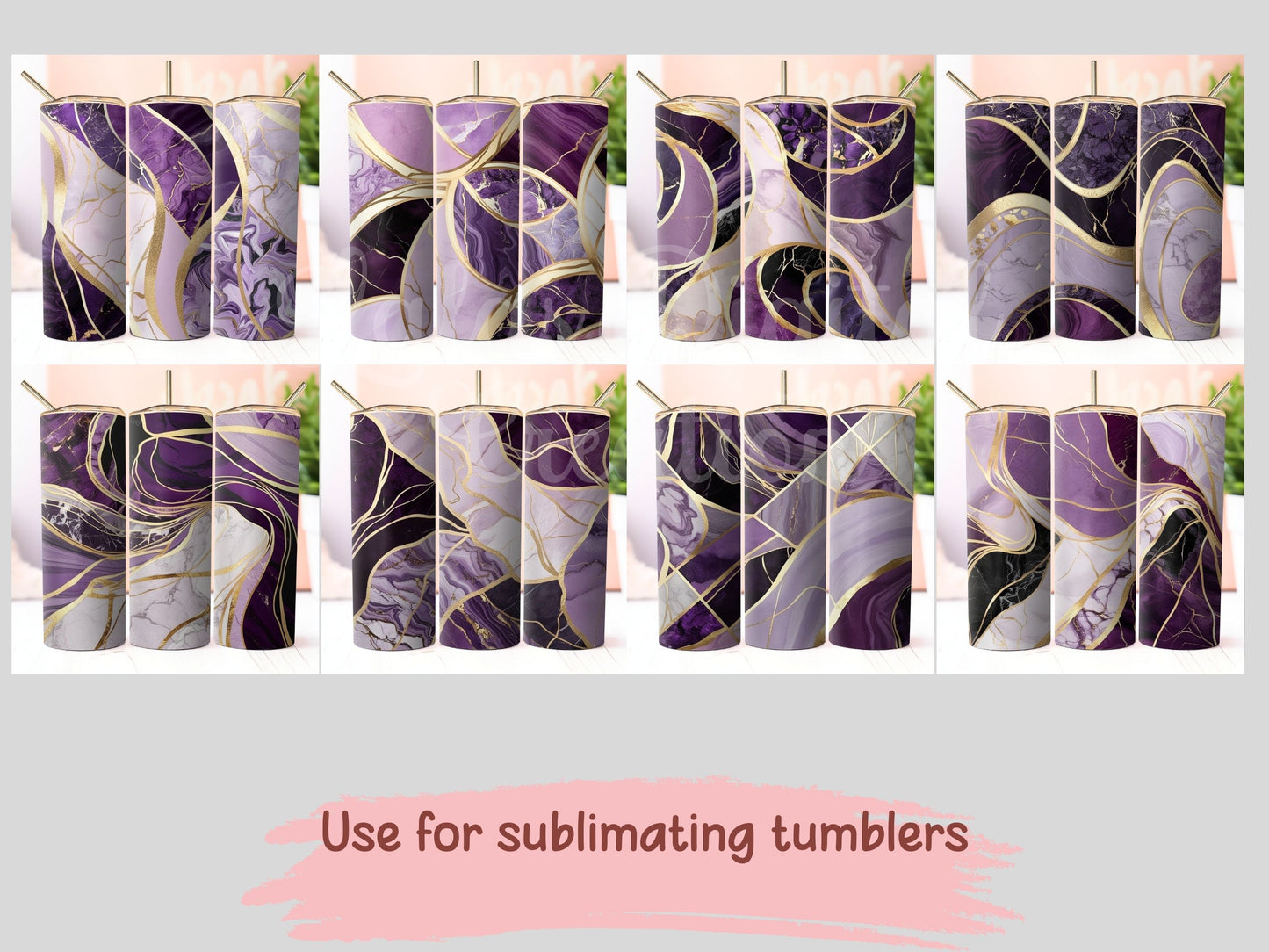 Purple and Gold Marble Digital Pattern Paper Bundle