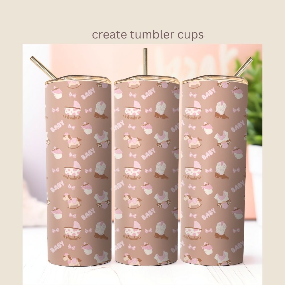 Pink Girls Baby Western Seamless Repeating Pattern Paper Bundle Set