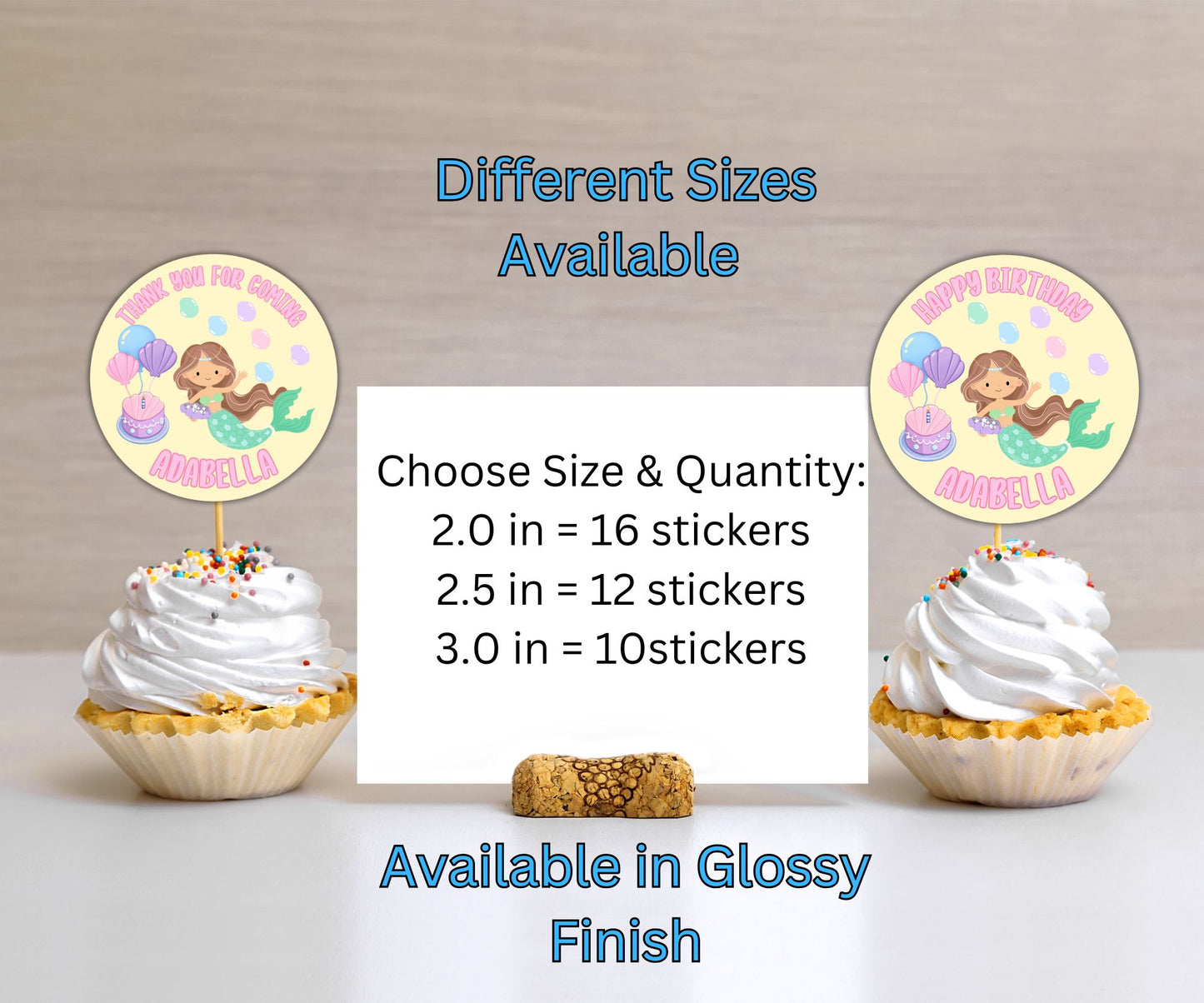 Mermaid Girl Birthday Party Sticker Labels