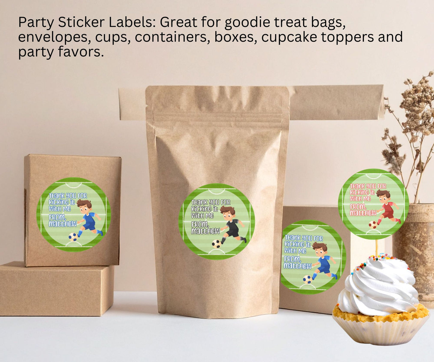 Boys Soccer Party Sticker Labels
