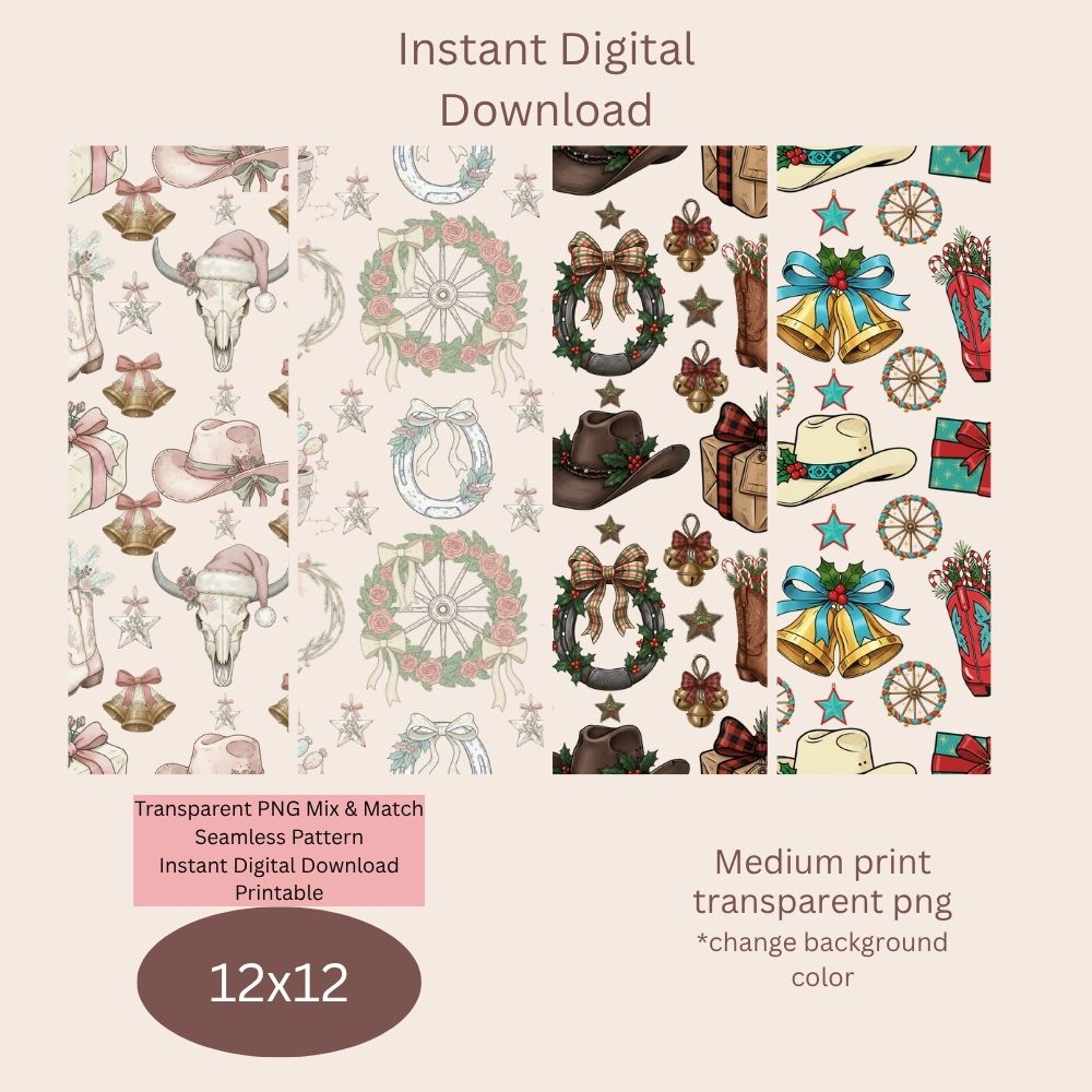 Western Christmas Seamless Digital Pattern Paper Bundle